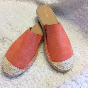 - WANTED Orange and Tan Canvas Slides Espadrilles.